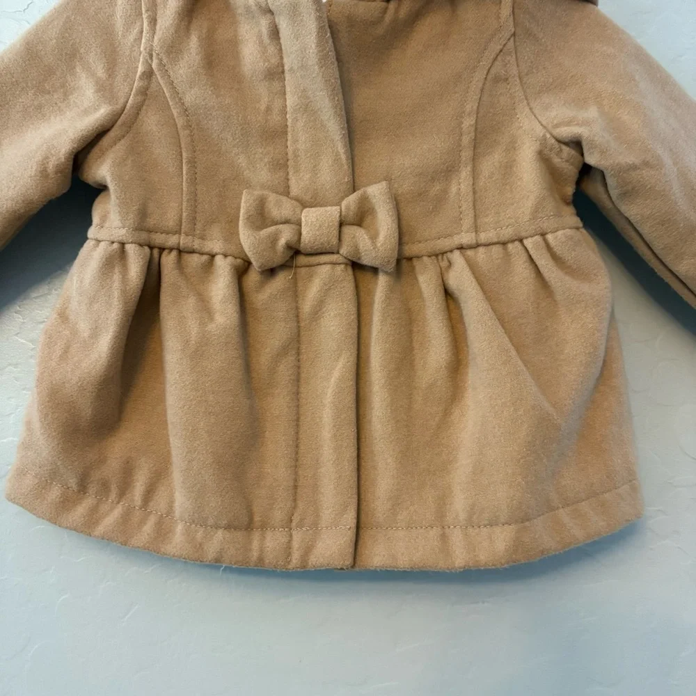 Old Navy baby girls camel brown colored pea coat with bow detail 6-12 months